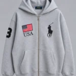 U.S POLO Grey Zip-Up Hoodie